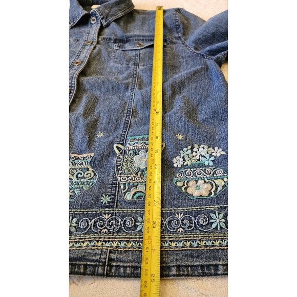 Alfred Dunner Denim Shirt Jacket South West Embellish Embroidery Pocket Size 18 - Picture 10 of 12